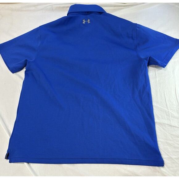 Under Armour Polo Shirt Men's Size L Blue Striped Short Sleeve Heatgear - Picture 2 of 7